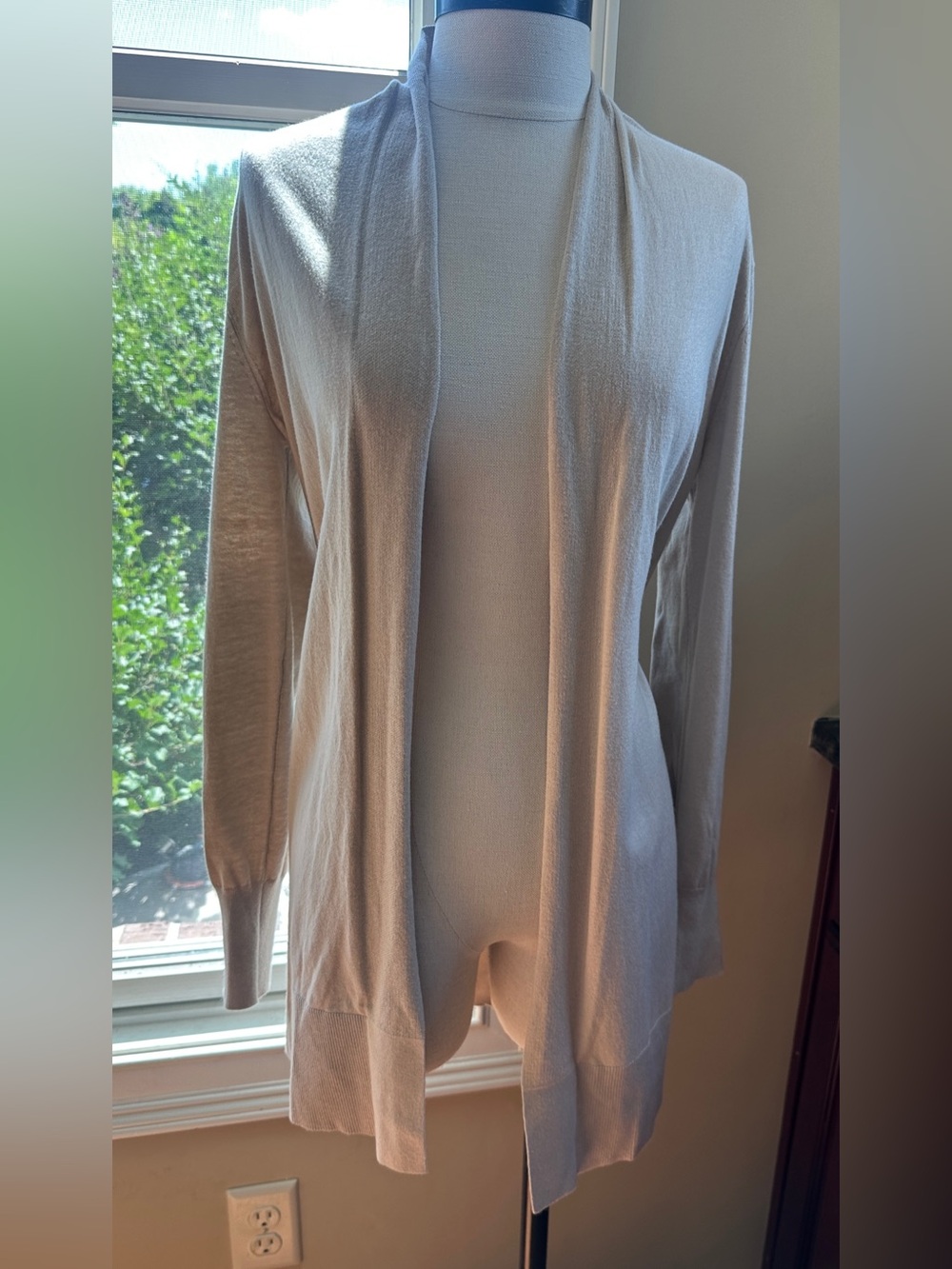 WHITE+WARREN Organic Cotton Open Front Cardigan,‎ Oatmeal, XS